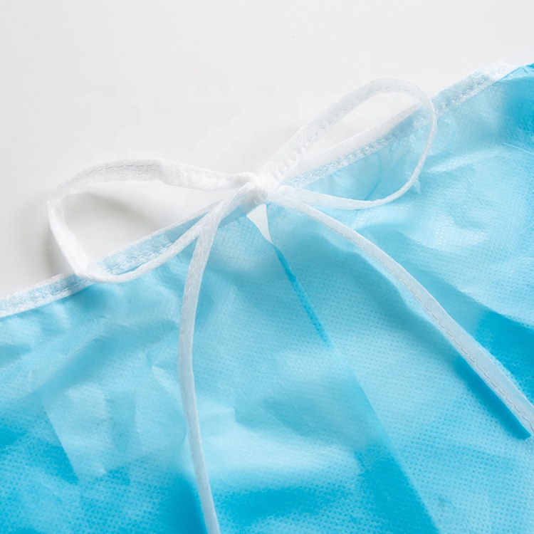 Disposable insolation gown pp pe non woven material blue color